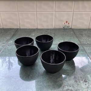 Five Japanese hob nail style Tetsubin iron tea cups